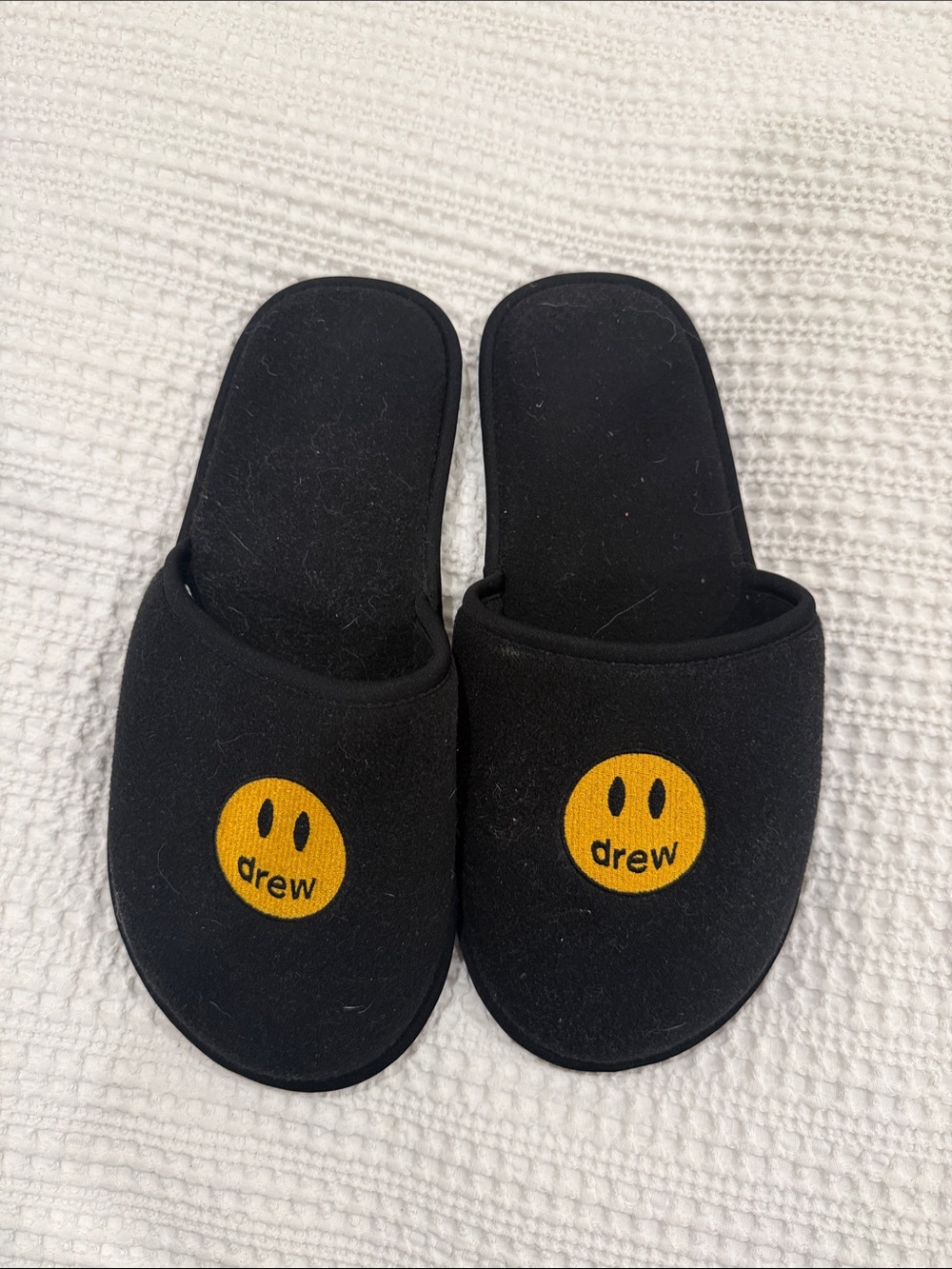 DREW Black Slip-On Slippers with Yellow Smiley Logo